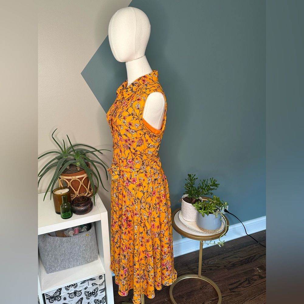 🍊 Nanette Lepore Orange Floral Pintuck Midi Dress – Size 10 - Picture 3 of 15